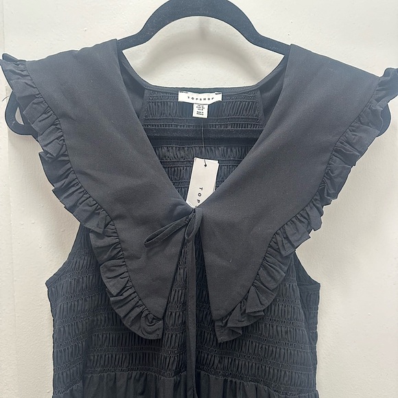 NWT Topshop oversized collar shirred midi dress in black; size 8 - Picture 4 of 5